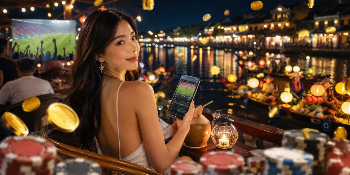 Người dùng tại quán cà phê Hội An chơi game bài trực tuyến buổi chiều